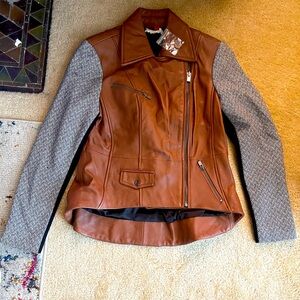 Faux leather tweed jacket